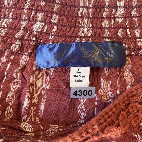 Blue Rain Women Maxi Skirt L Rust Geometric Bohemian Rayon 41” Long - Picture 2 of 7